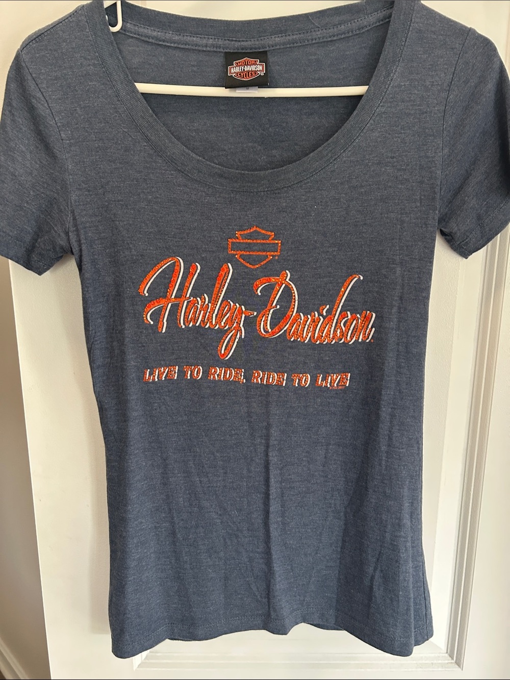 Harley-Davidson Navy Short-Sleeve Tee with Orange Script